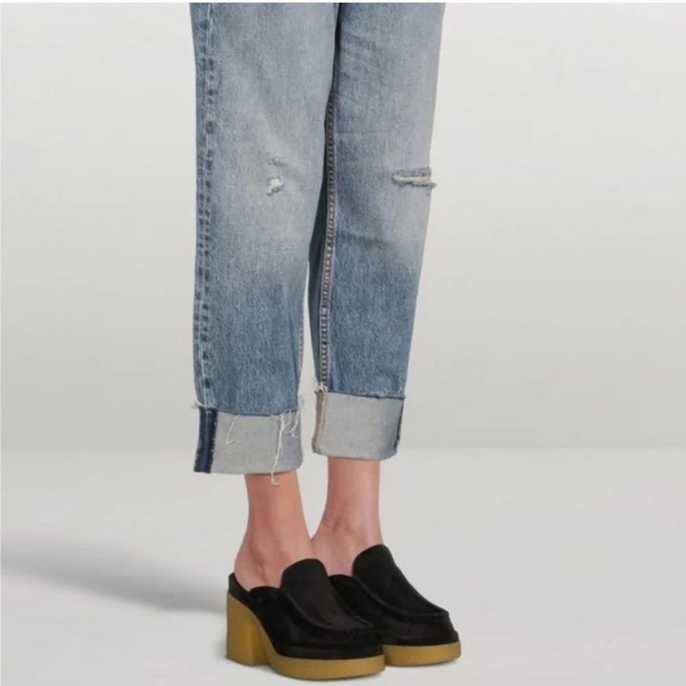 Chloé Black Suede Mules with Cream Crepe Platform - Picture 2 of 12